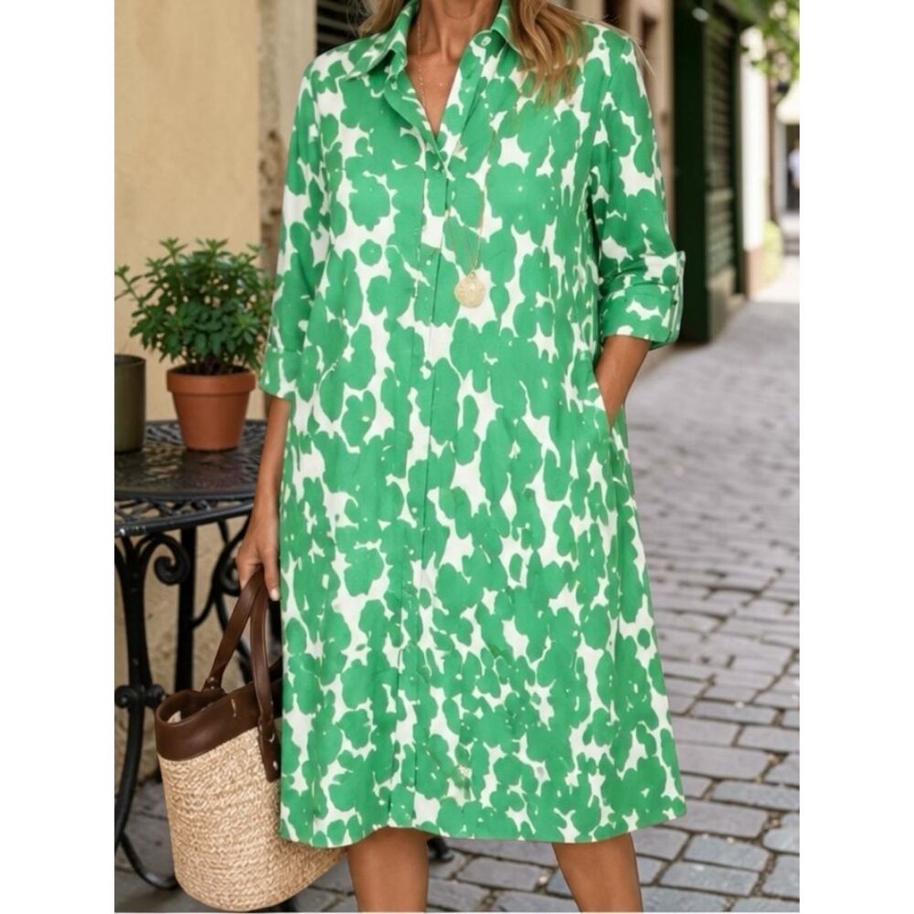 Kelly Green Printed Shirtdress | Coastal Preppy Summer Dress | Plus Size 2XL